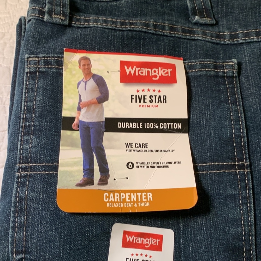 Wrangler Men's Blue Carpenter Jeans Size 44-30 NEW 5 Star premium W/Deep Pockets - Picture 7 of 8